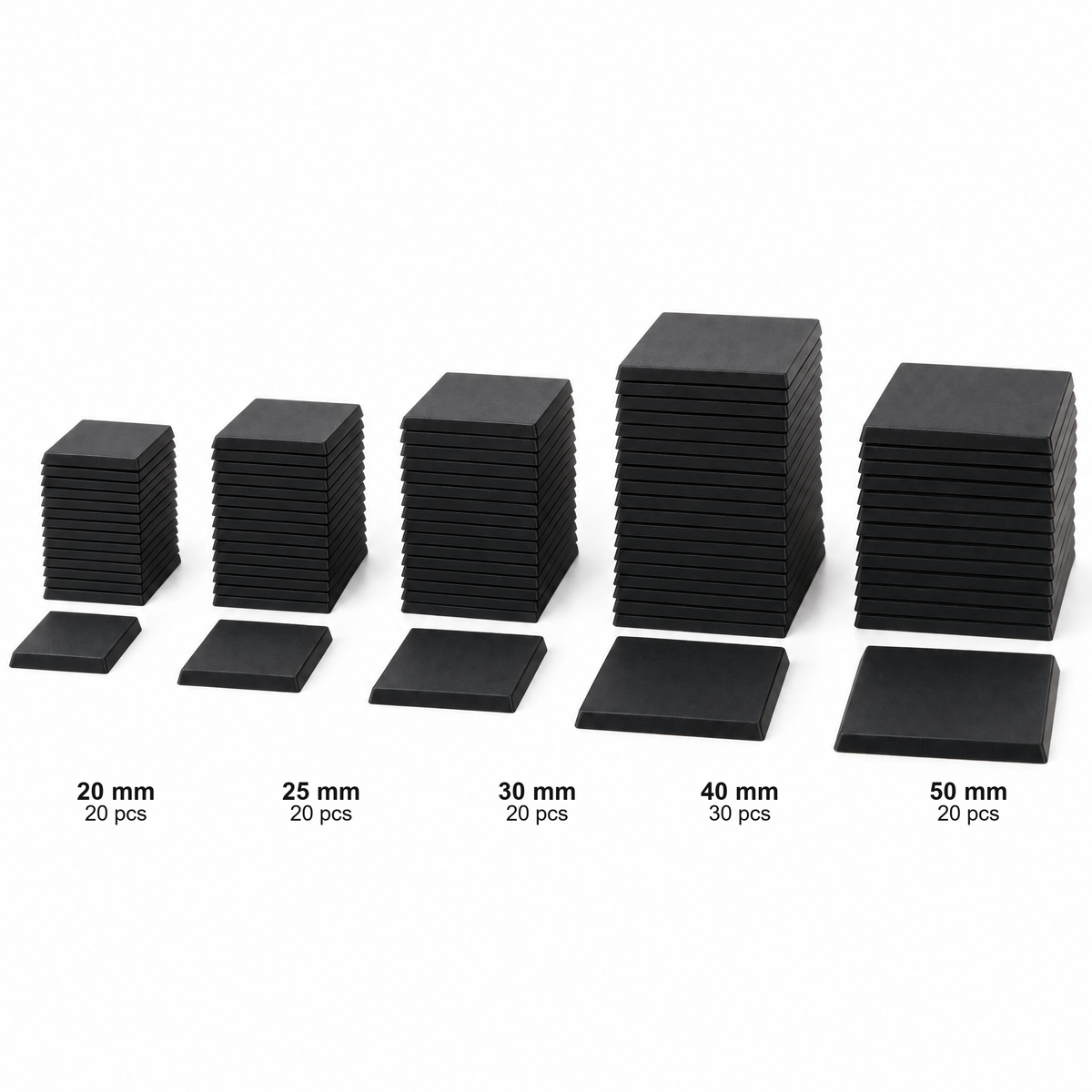 Plastic Square Bases Starter Pack — 110 Bases (20mm–50mm)