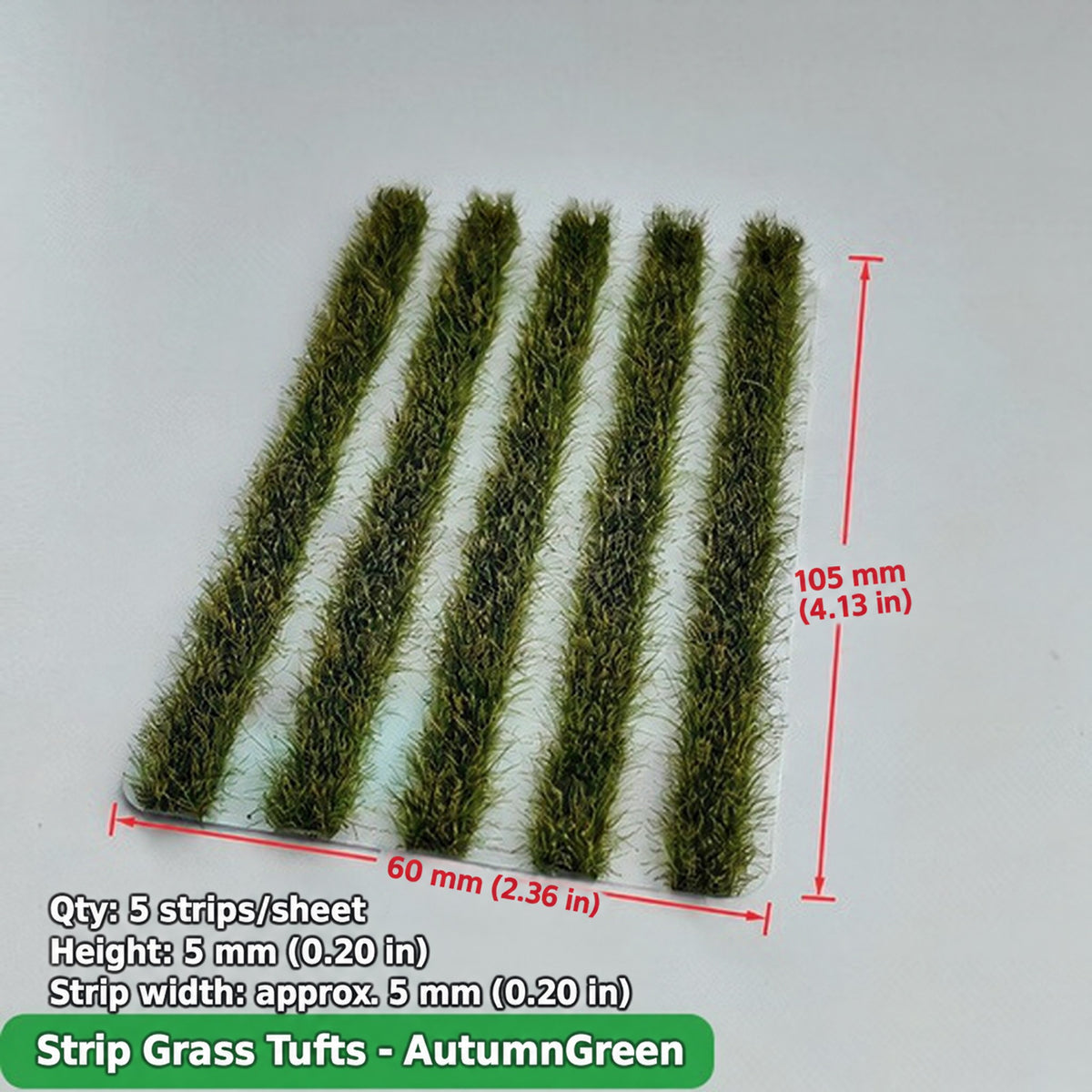 Strip grass tufts, 5 strips per sheet, autumn green, 60 x 105 mm, strips approx. 5 mm wide - Wargame Base World
