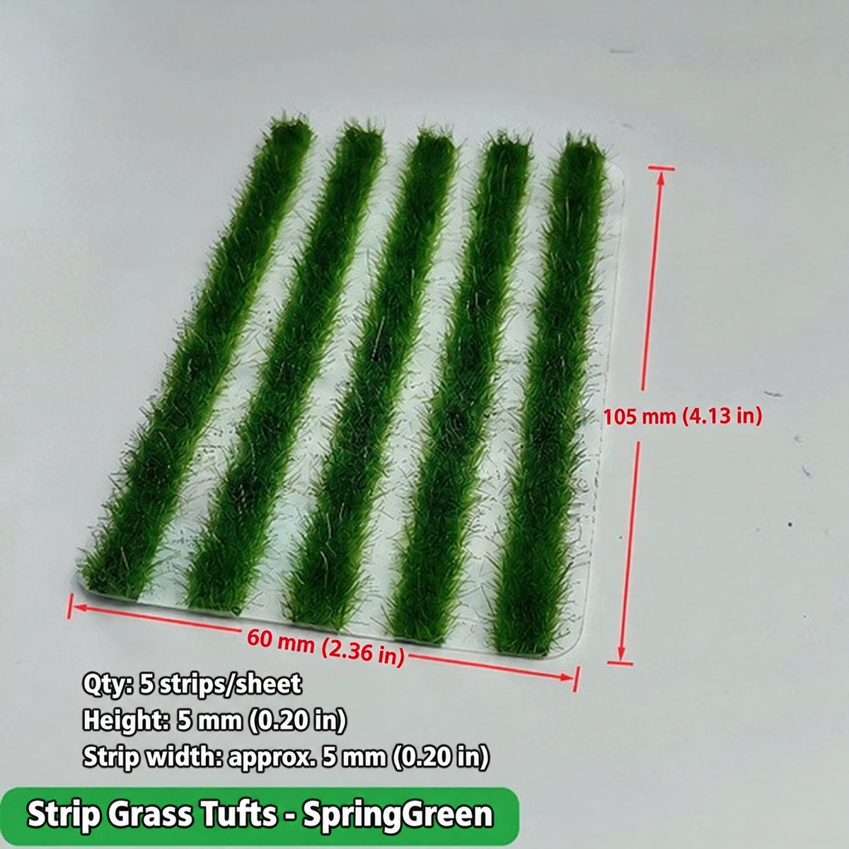 Strip grass tufts, 5 strips per sheet, spring green, 60 x 105 mm, strips approx. 5 mm wide - Wargame Base World