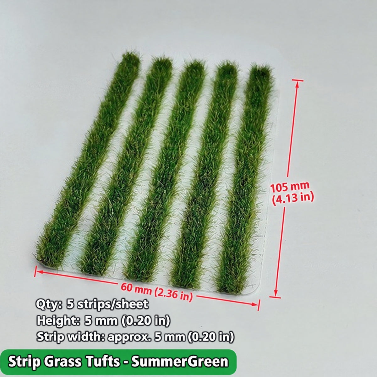 Strip grass tufts, 5 strips per sheet, summer green, 60 x 105 mm, strips approx. 5 mm wide - Wargame Base World
