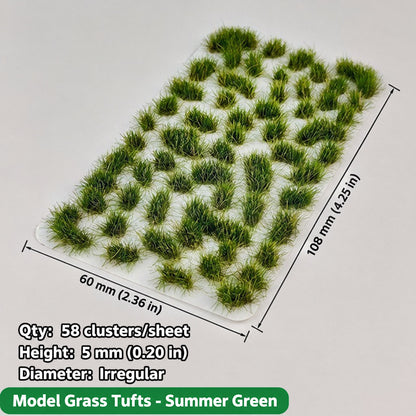 Irregular grass tufts, 58 per sheet, 5 mm, summer green, 60 x 108 mm - Wargame Base World