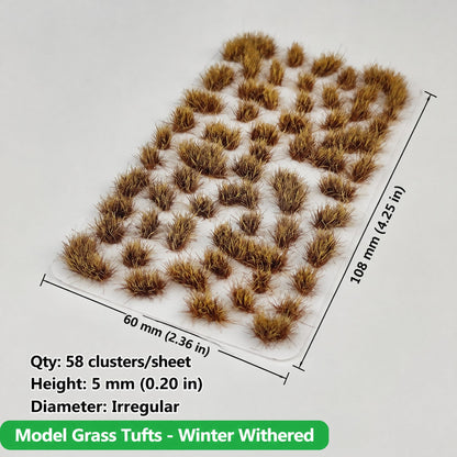 Irregular grass tufts, 58 per sheet, 5 mm, winter withered, 60 x 108 mm - Wargame Base World
