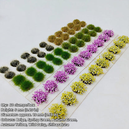 5mm mixed grass tufts, 60 clumps per box, double row, diameter approx. 15 mm - Wargame Base World