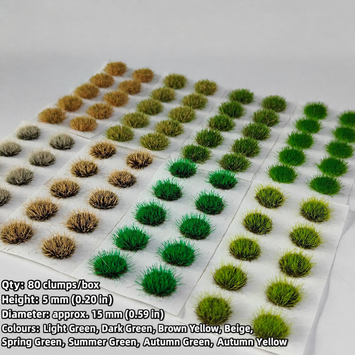 5mm mixed grass tufts, 80 clumps per box, double row, 8 grass colours - Wargame Base World