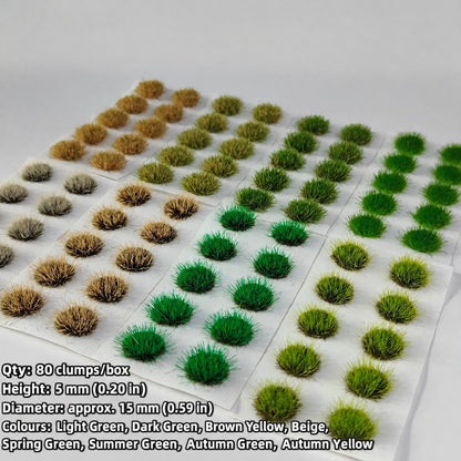 5mm mixed grass tufts, 80 clumps per box, double row, 8 grass colours - Wargame Base World