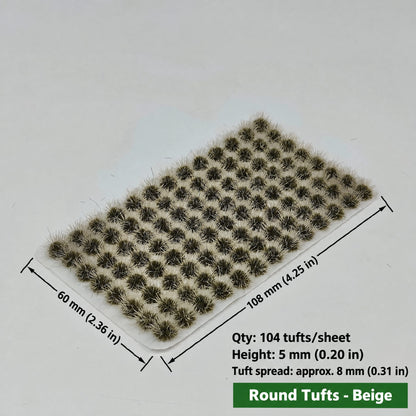 5mm round static grass tufts, 104 tufts per sheet, beige, 60 x 108 mm - Wargame Base World