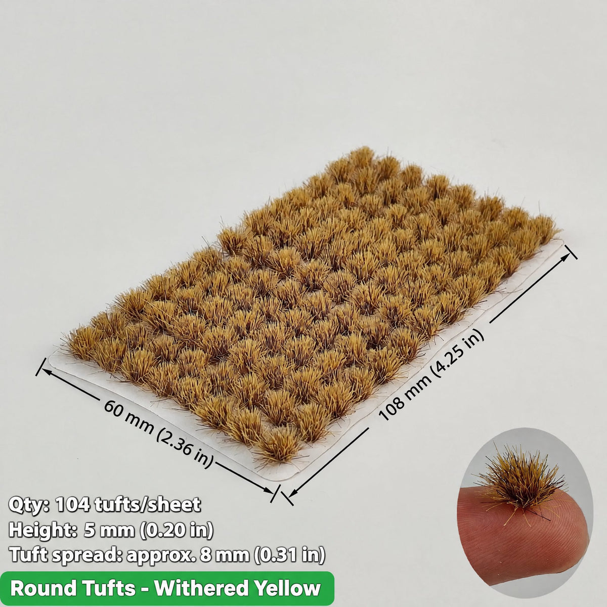 5mm round static grass tufts, 104 tufts per sheet, brown yellow, 60 x 108 mm - Wargame Base World