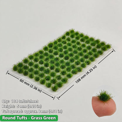 5mm round static grass tufts, 104 tufts per sheet, grass green, 60 x 108 mm - Wargame Base World