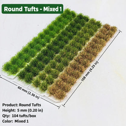 5mm round static grass tufts, 104 tufts per sheet, mixed colours No.1 - Wargame Base World