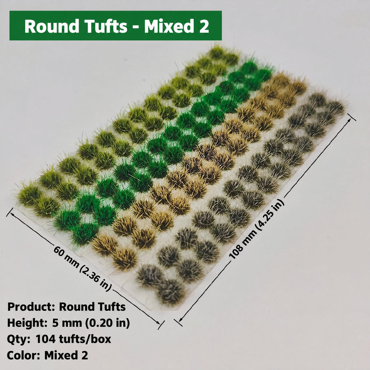 5mm round static grass tufts, 104 tufts per sheet, mixed colours No.2 - Wargame Base World