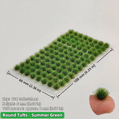 5mm round static grass tufts, 104 tufts per sheet, summer green, 60 x 108 mm - Wargame Base World