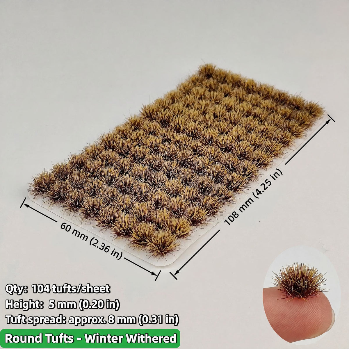 5mm round static grass tufts, 104 tufts per sheet, winter withered, 60 x 108 mm - Wargame Base World
