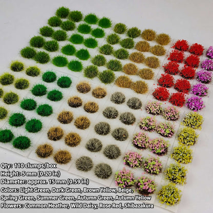 5mm grass and flower mix tufts, 110 clumps per box - Wargame Base World