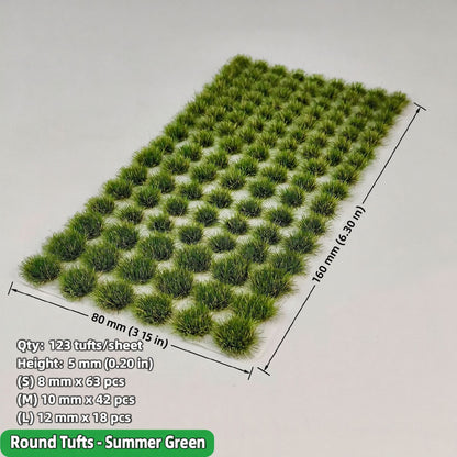 5mm round grass tufts, 123 tufts, summer green, 80 x 160 mm sheet - Wargame Base World