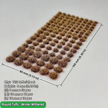 5mm round grass tufts, 123 tufts, winter withered, 80 x 160 mm sheet - Wargame Base World