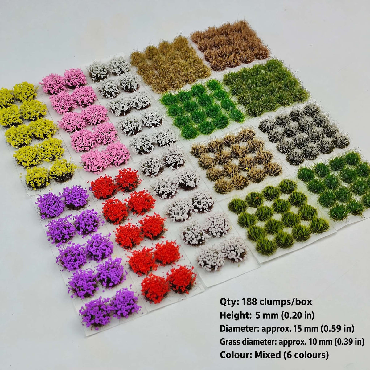 5mm grass and flower mix tufts, 188 clumps per box - Wargame Base World