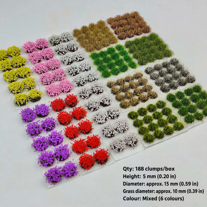 5mm grass and flower mix tufts, 188 clumps per box - Wargame Base World