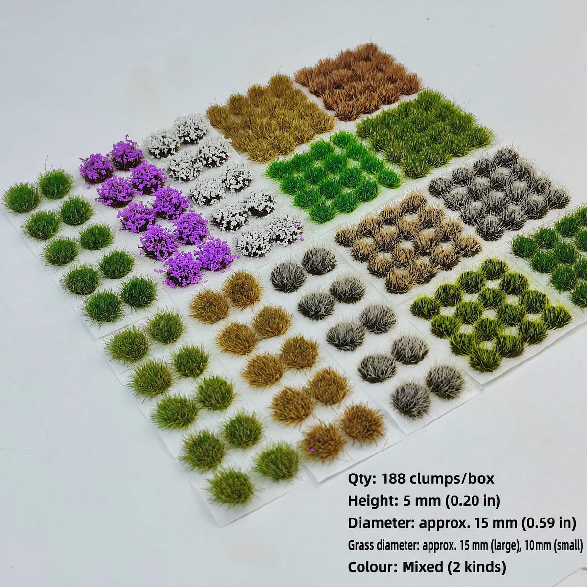 5mm grass and flower mix tufts variant 2, 188 clumps per box - Wargame Base World
