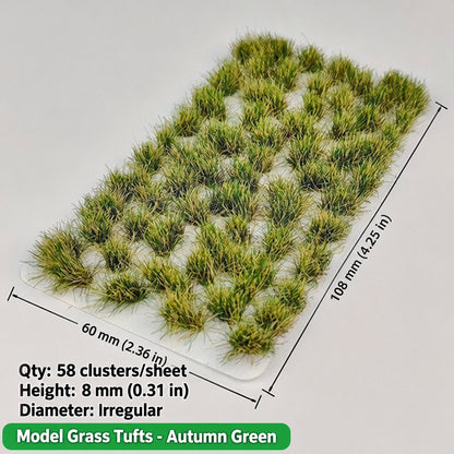 Irregular grass tufts, 58 per sheet, 8 mm, autumn green, 60 x 108 mm - Wargame Base World