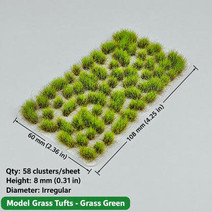 Irregular grass tufts, 58 per sheet, 8 mm, grass green, 60 x 108 mm - Wargame Base World