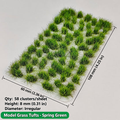 Irregular grass tufts, 58 per sheet, 8 mm, spring green, 60 x 108 mm - Wargame Base World