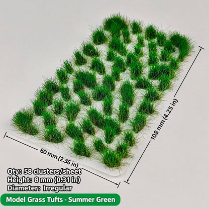 Irregular grass tufts, 58 per sheet, 8 mm, summer green, 60 x 108 mm - Wargame Base World
