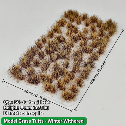 Irregular grass tufts, 58 per sheet, 8 mm, winter withered, 60 x 108 mm - Wargame Base World