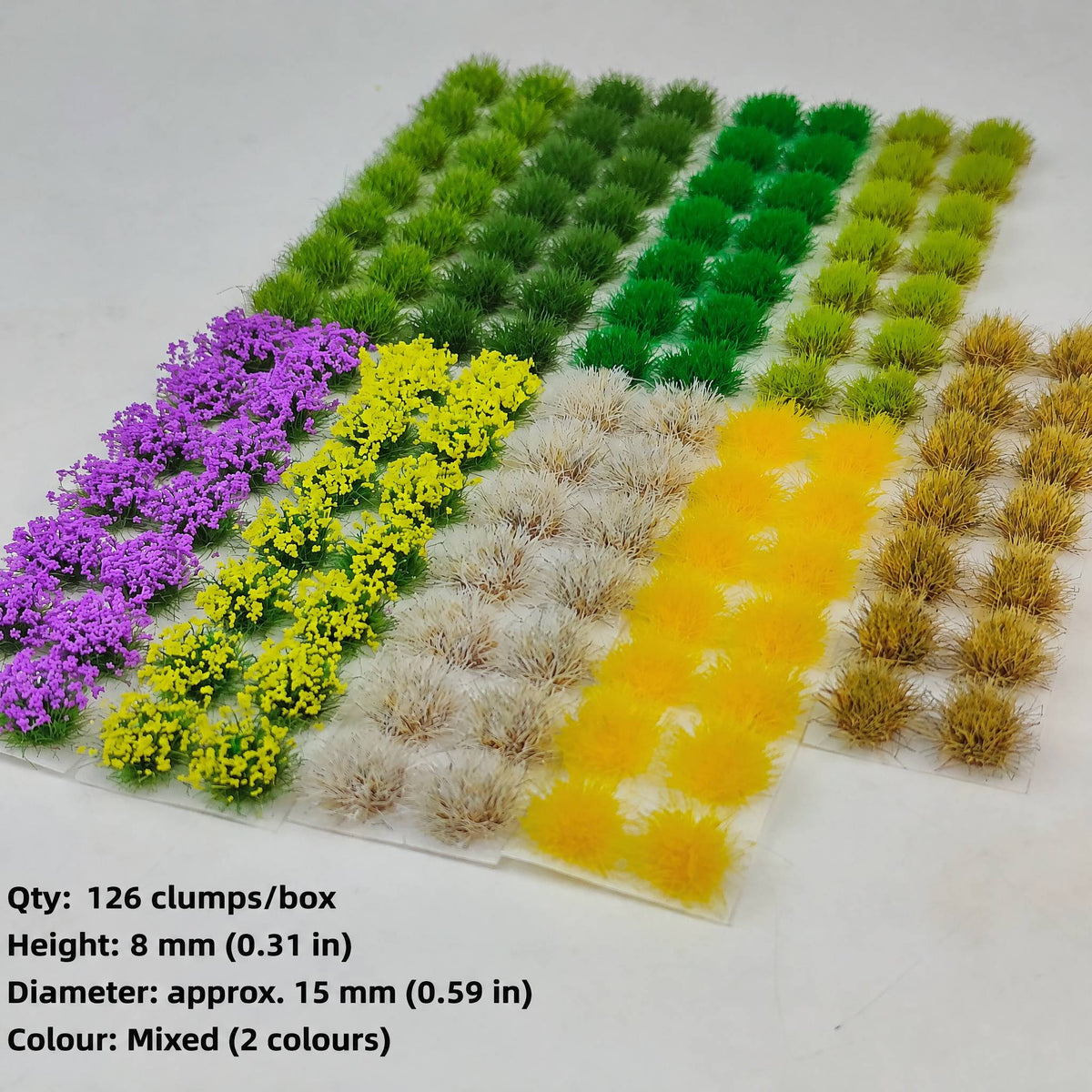 8mm grass and flower mix tufts, 126 clumps per box - Wargame Base World