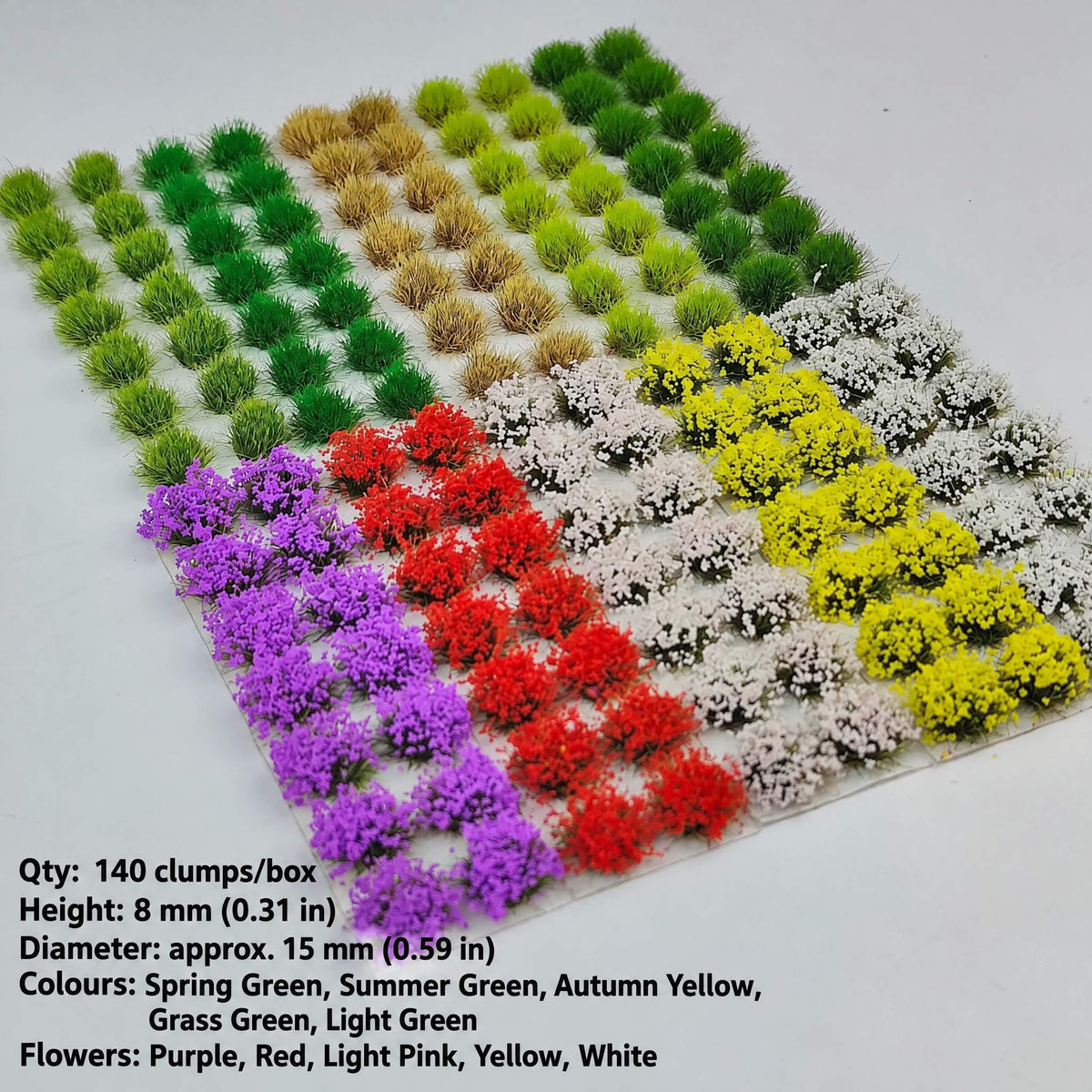 8mm grass and flower mix tufts, 140 clumps per box - Wargame Base World