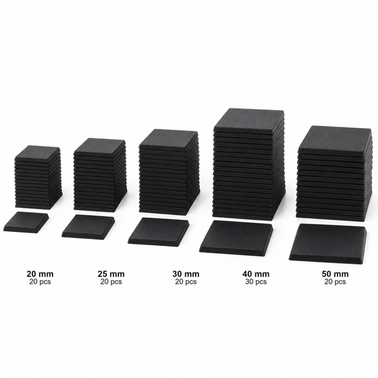 Plastic Square Bases Starter Pack — 110 Bases (20mm–50mm)