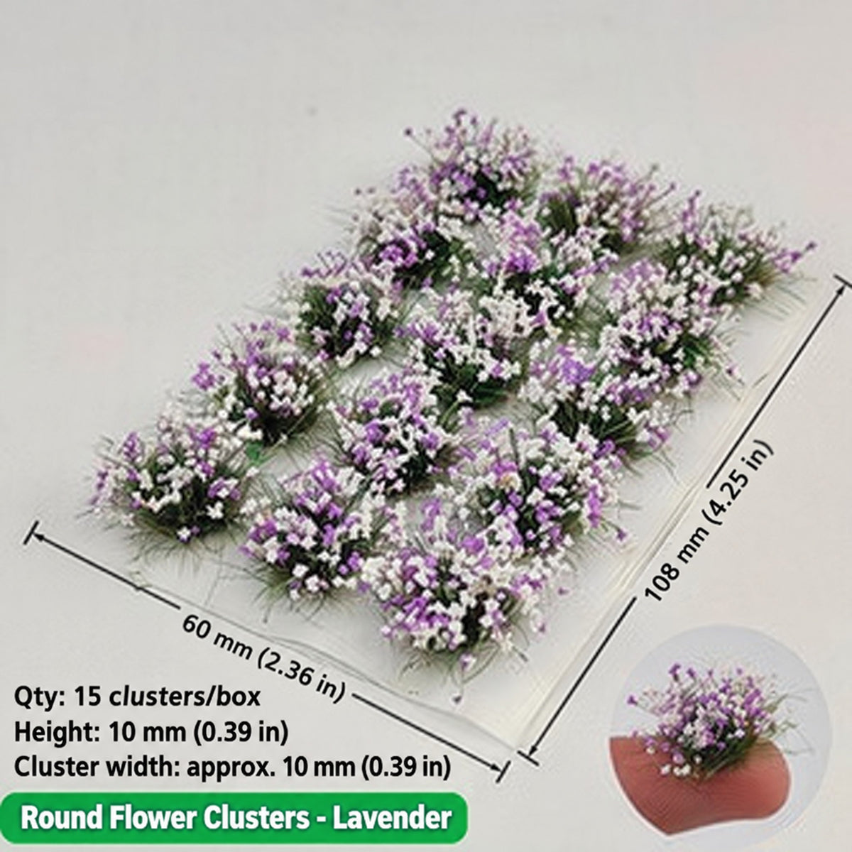 10mm flower clusters, 15 per box, Lavender - Wargame Base World