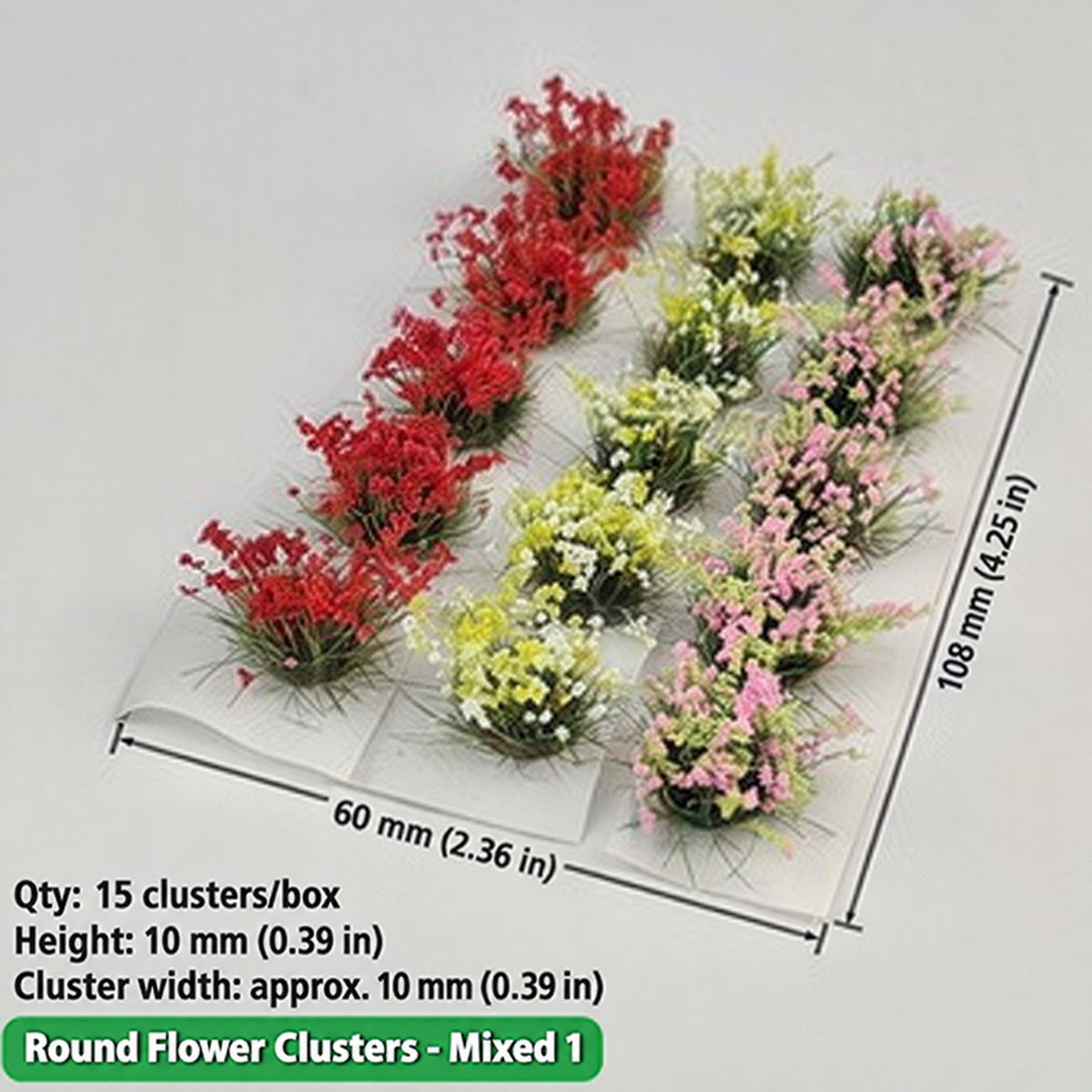 10mm flower clusters, 15 per box, mixed colours No.1 - Wargame Base World