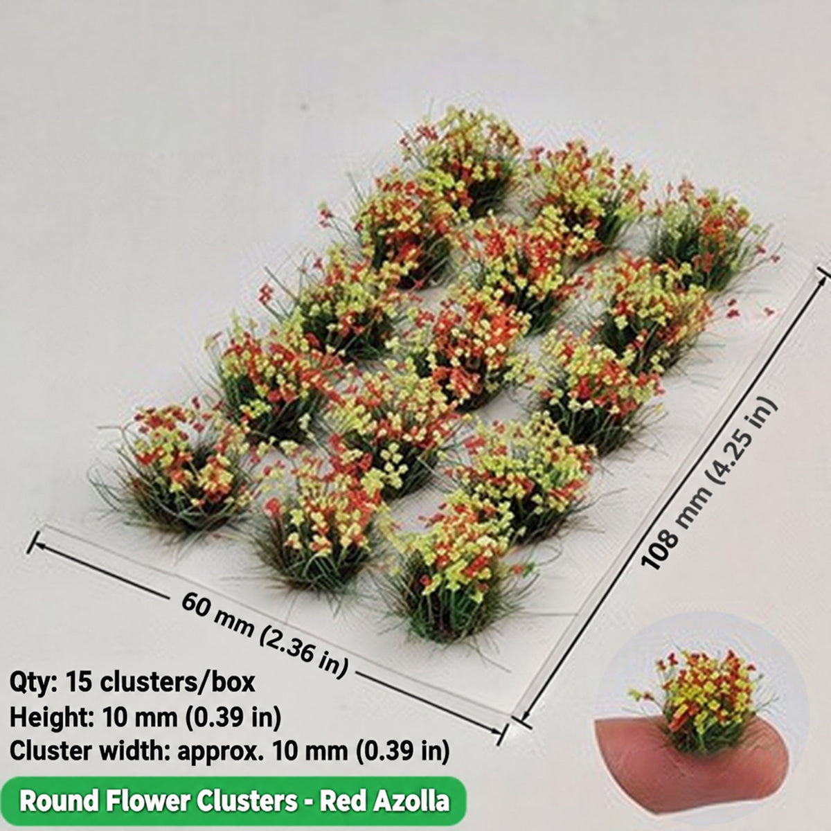 10mm flower clusters, 15 per box, Red Azolla - Wargame Base World