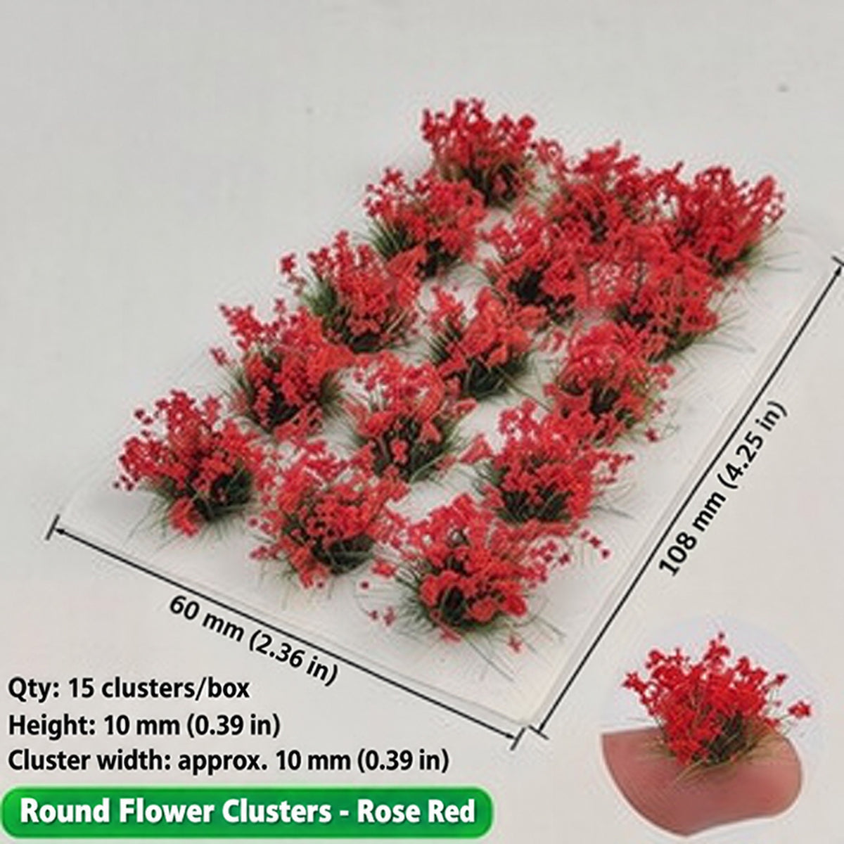 10mm flower clusters, 15 per box, Rose Red - Wargame Base World