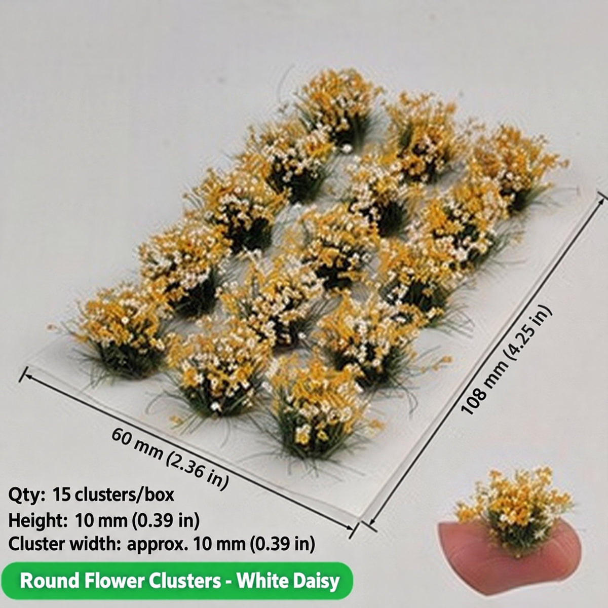 10mm flower clusters, 15 per box, White Daisy - Wargame Base World