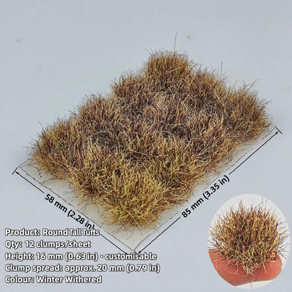 Tall grass tufts, 12 clumps per sheet, 16 mm, winter withered, clump spread approx. 20 mm - Wargame Base World
