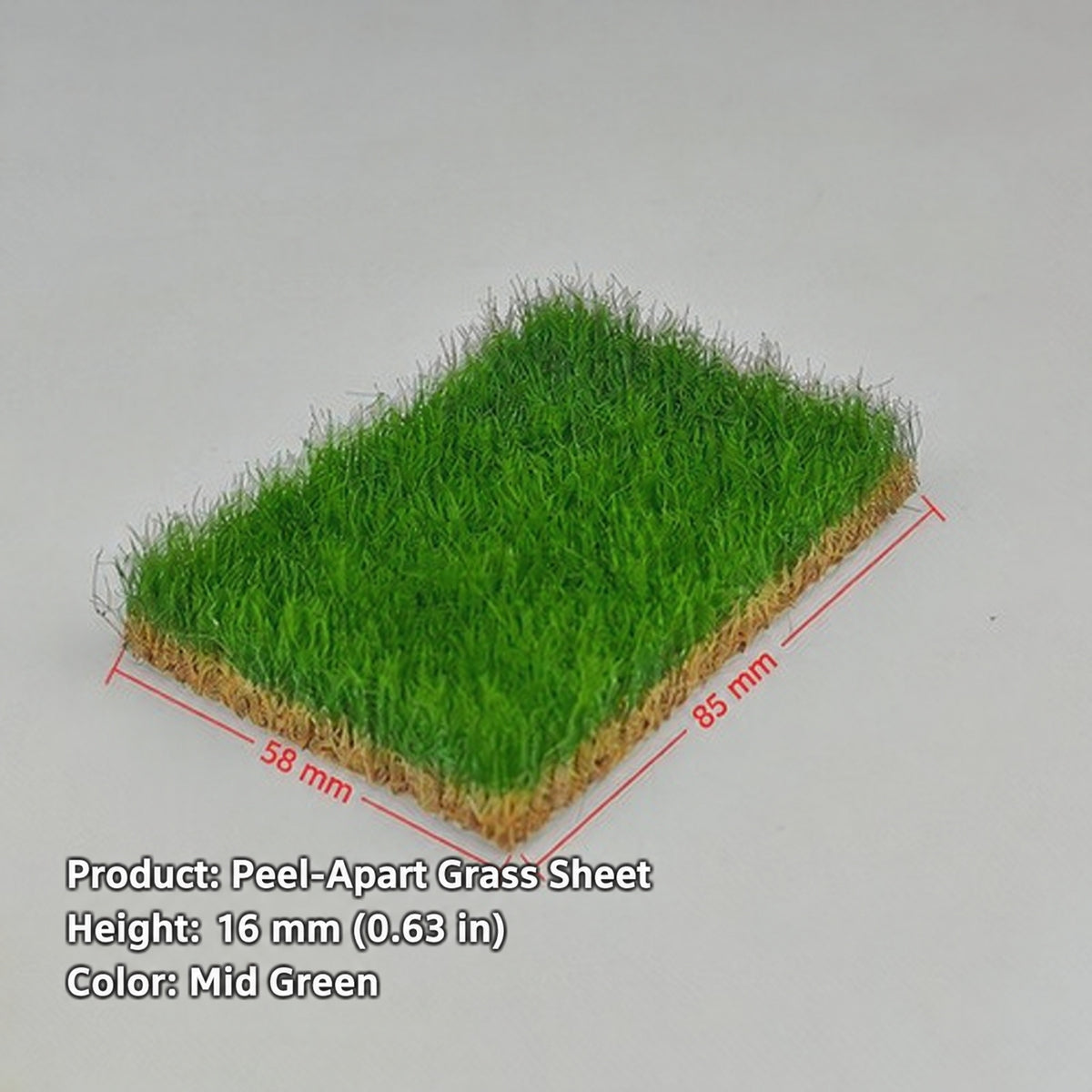 16mm peel-apart grass sheet, mid green, 58 x 85 mm - Wargame Base World