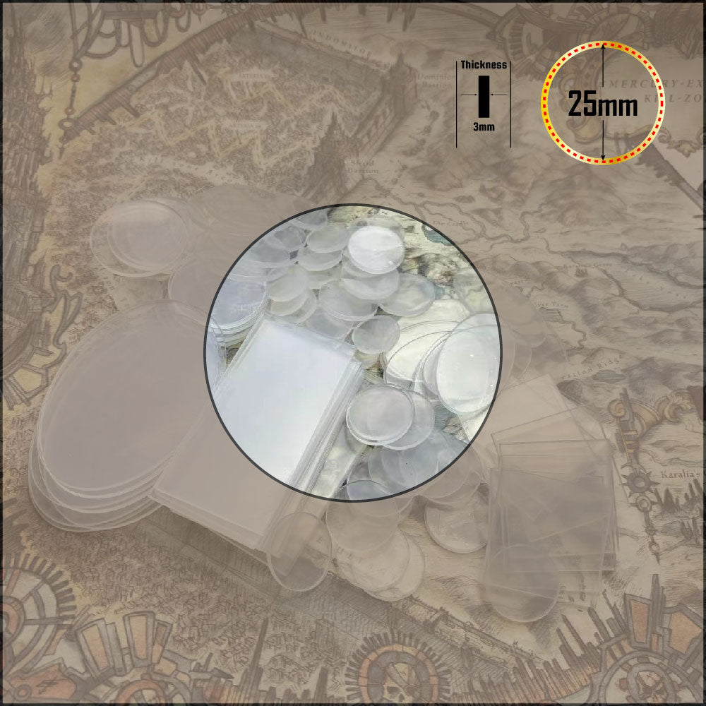 Green Stuff World 20x 25mm Clear Acrylic Round Bases For Wargames Miniatures (3mm Thick)