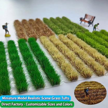 Six colours of 8mm strip grass tufts laid flat with paired strips - Wargame Base World