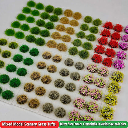 Mixed grass and flower tufts display, 14 styles - Wargame Base World