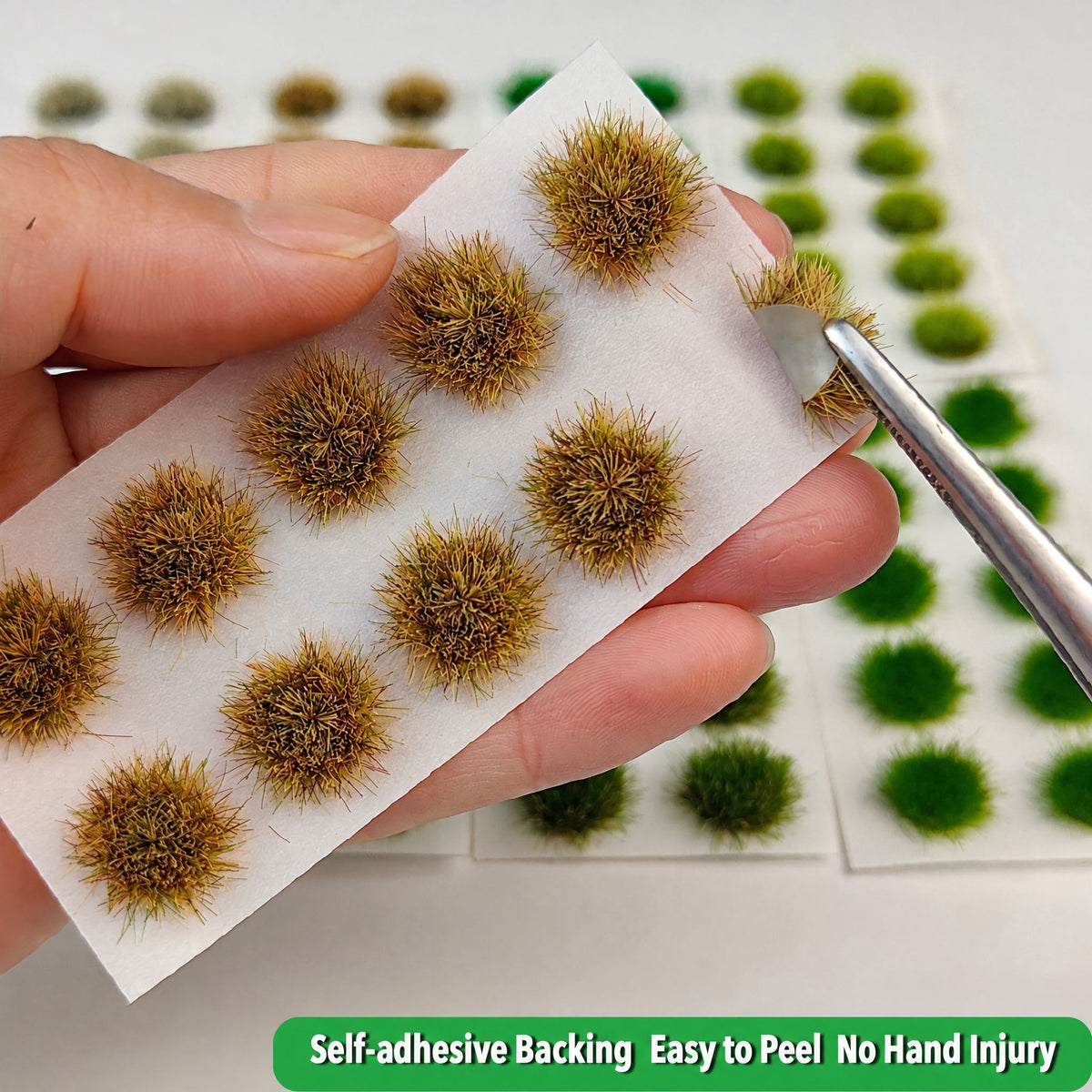 Five-colour mixed tuft sheets laid flat with colour blocks - Wargame Base World