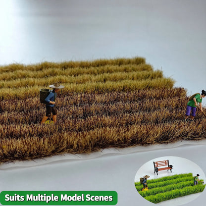 Farmland diorama with strips of standing grass planted in rows - Wargame Base World