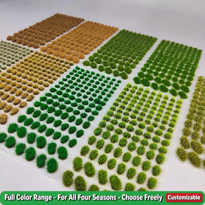 Full colour range of 5mm static grass tufts for all four seasons, customizable - Wargame Base World