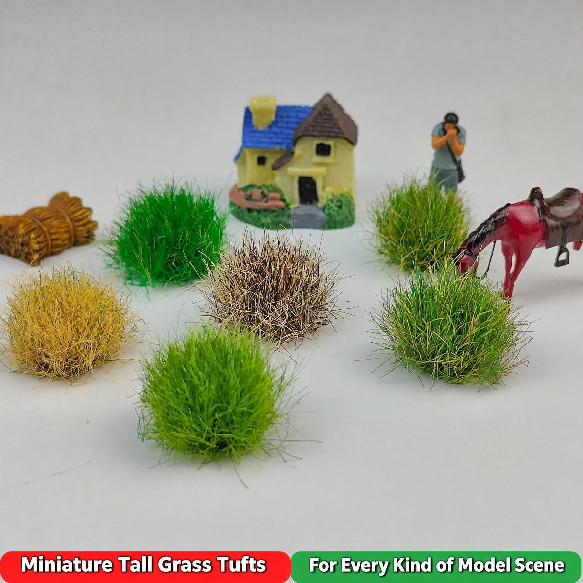 16mm tall grass tufts in model field border scene - Wargame Base World