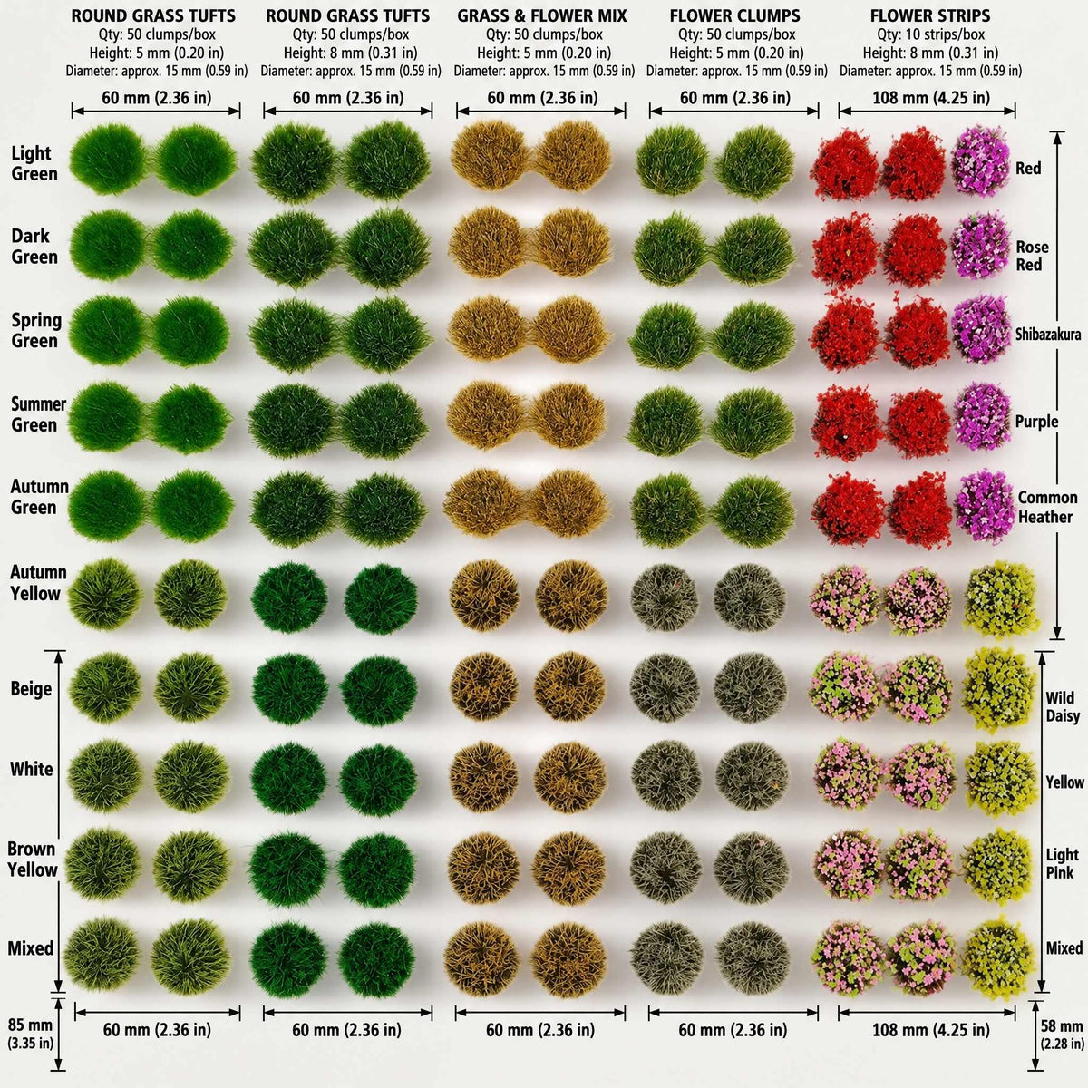 Mixed colour tuft close-up on miniature terrain - Wargame Base World