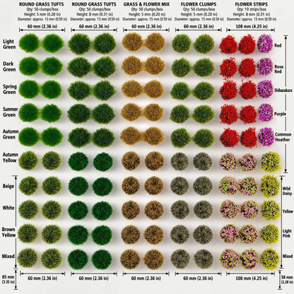 Mixed colour tuft close-up on miniature terrain - Wargame Base World